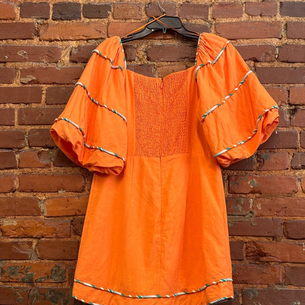Karlie Sweetheart Orange Puff Sleeve Mini Dress NWT Size Large - Picture 6 of 7